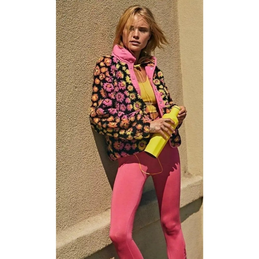 Floral Fleece Jacket in Black with Pink Trim - Picture 2 of 11